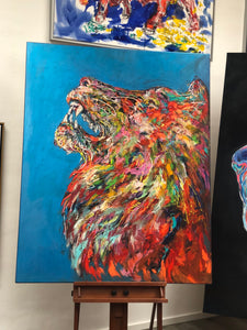 Löwe mit Blau, 150 x 120 x 2 cm