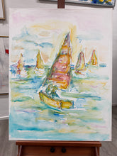 Laden Sie das Bild in den Galerie-Viewer, „Segelboote“, 70 x 90 cm, Aquarell auf Leinwand