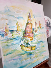 Laden Sie das Bild in den Galerie-Viewer, „Segelboote“, 70 x 90 cm, Aquarell auf Leinwand