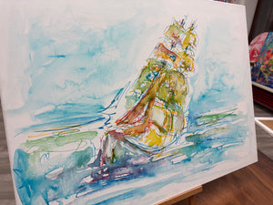 „Gorch Fock“, 60 x 80 cm, Aquarell auf Leinwand