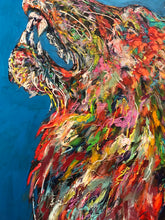 Laden Sie das Bild in den Galerie-Viewer, Löwe mit Blau, 150 x 120 x 2 cm