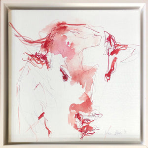 Bull Head with red, 40 x 40 cm