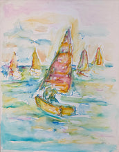 Laden Sie das Bild in den Galerie-Viewer, „Segelboote“, 70 x 90 cm, Aquarell auf Leinwand