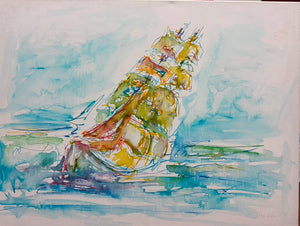 „Gorch Fock“, 60 x 80 cm, Aquarell auf Leinwand