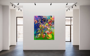 „Farbiges Spiel mit Blumen“, 120 x 100 cm