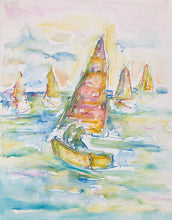 Laden Sie das Bild in den Galerie-Viewer, „Segelboote“, 70 x 90 cm, Aquarell auf Leinwand