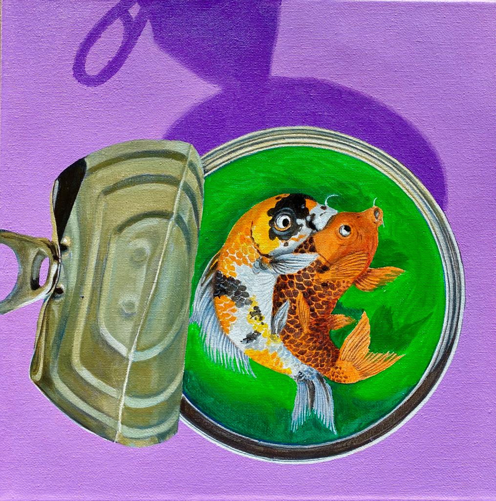 Canned Koi Spooning, 2021, 30 x 30 cm, oil on canvas