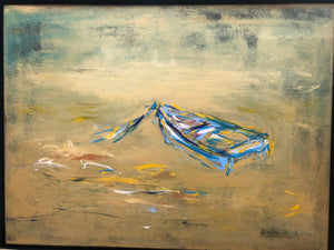 „Boot in Gold“, 80 x 60 cm, Mischtechnik auf Leinwand