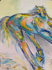 „Das Pferd, dass nach dem Besuch der Queen noch mehr Farben im Fell hat“, 100 x 140 cm