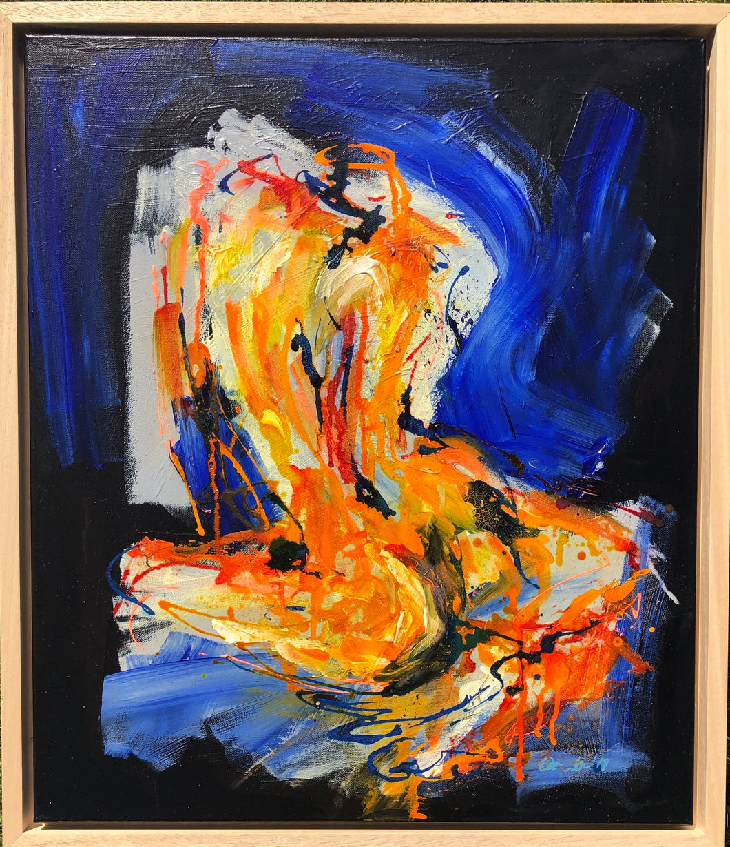 „Nude in blau“, 60 x 70 cm, Mischtechnik auf Leinwand
