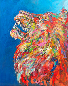 Löwe mit Blau, 150 x 120 x 2 cm