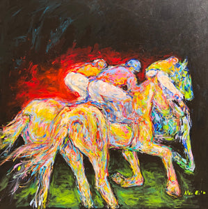 „Blaue Pferde haben die Nase vorn‘“, 100 x 100 cm