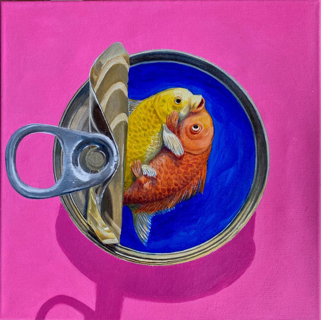Canned Koi Coy Kisses, 2021, 30 x 30 cm, oil on canvas