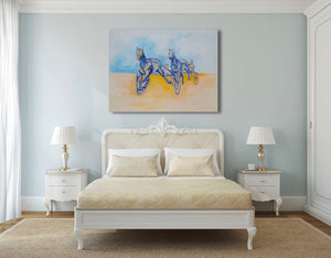„Traberderby der blauen Pferde“, 110 x 140 cm