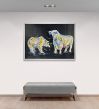 Laden Sie das Bild in den Galerie-Viewer, „Bulle und Bär“, 100 x 140 cm, Acryl auf Leinwand