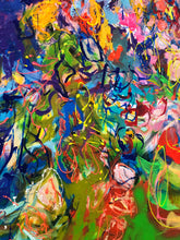Laden Sie das Bild in den Galerie-Viewer, „Farbiges Spiel mit Blumen“, 120 x 100 cm