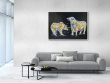 Laden Sie das Bild in den Galerie-Viewer, „Bulle und Bär“, 100 x 140 cm, Acryl auf Leinwand