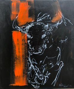 „Bull schwarz - rot“, 70 x 60 cm