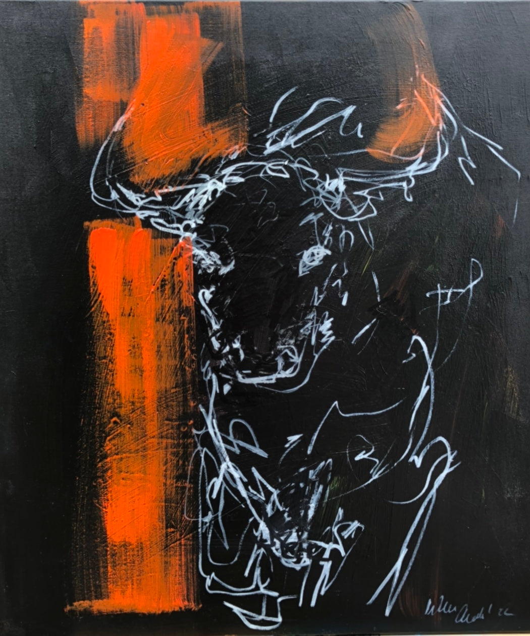 „Bull schwarz - rot“, 70 x 60 cm