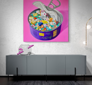 Canned Koi Consumption/The Shopping Queen“, 2020, 100 x 100 cm