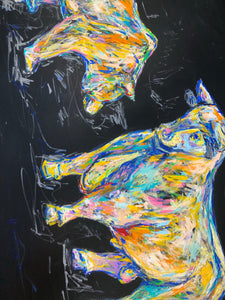 „Bulle und Bär“, 100 x 140 cm, Acryl auf Leinwand