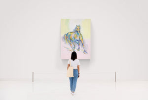 „Das Pferd, dass nach dem Besuch der Queen noch mehr Farben im Fell hat“, 100 x 140 cm