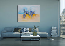 Laden Sie das Bild in den Galerie-Viewer, „Traberderby der blauen Pferde“, 110 x 140 cm