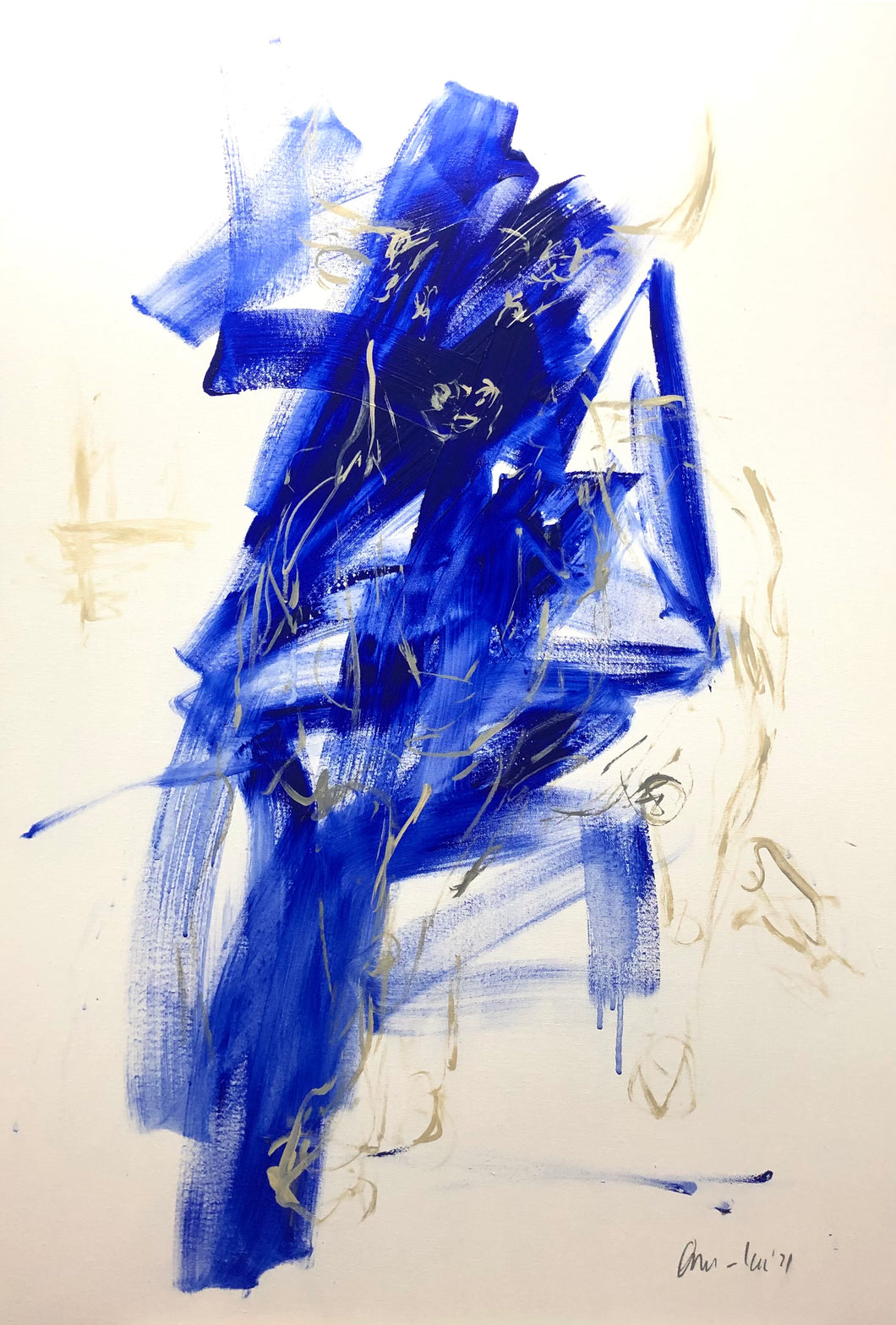 „Bull - abstract - blue“, 100 x 70 x 2 cm